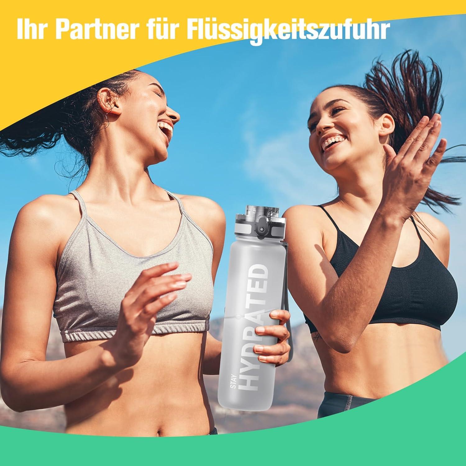 Sport Trinkflasche BPA-frei Tritan 1L Auslaufsicher Grau_nb