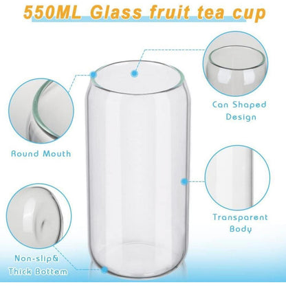 XL Cocktailgläser mit Deckel und Glasstrohalme 550ml 4x Set