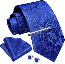 Enlision Paisley Herren Krawatte Manschettenknöpfe Set Blau