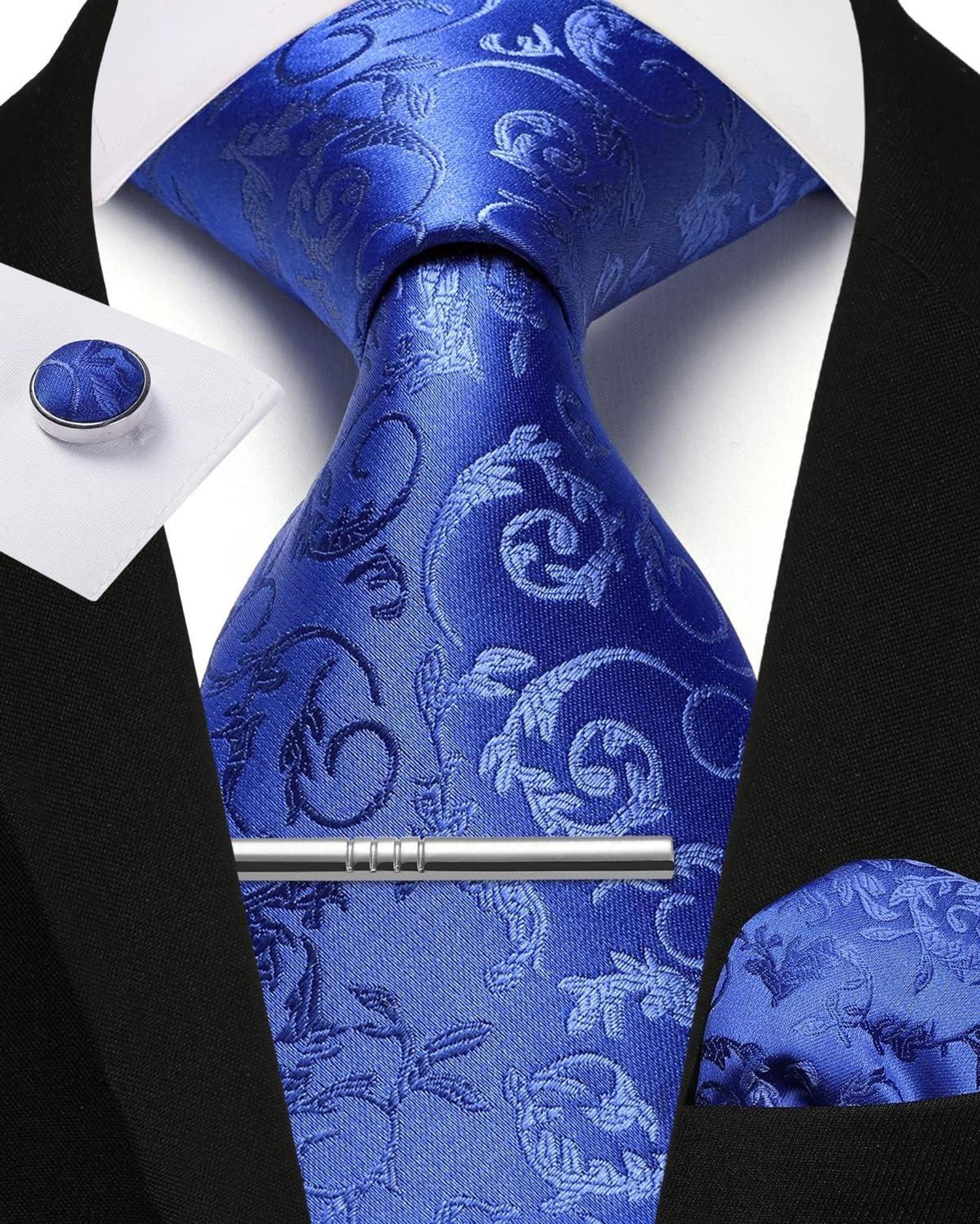 Herren Krawatten Set Blau mit Manschettenknöpfen und