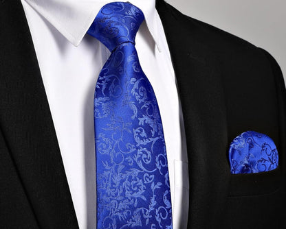 Enlision Herren Krawatte Taschentuch Set Blau Paisley 5-teilig