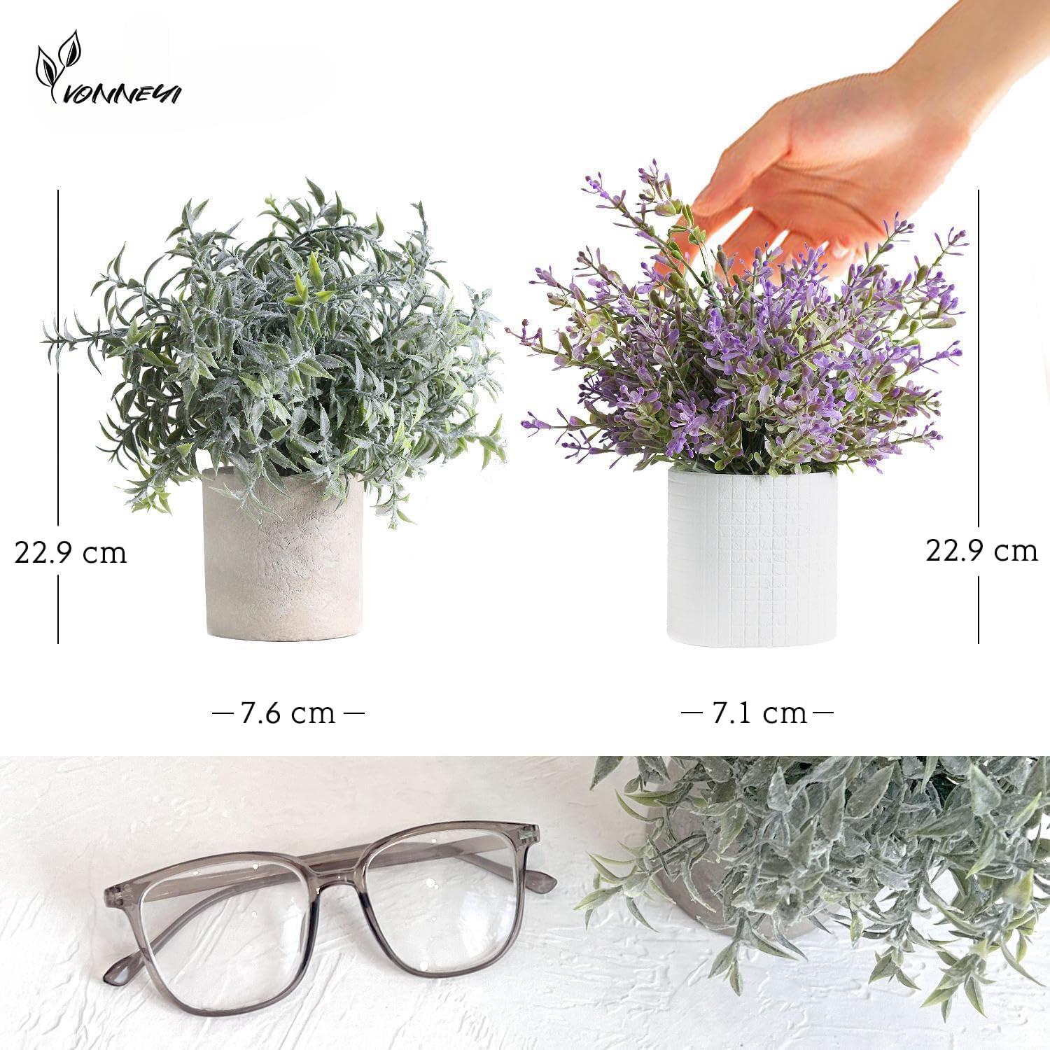 Künstliche Eukalyptus Pflanzen, Set mit 3 Mini Kunstpflanzen in Keramikoptik