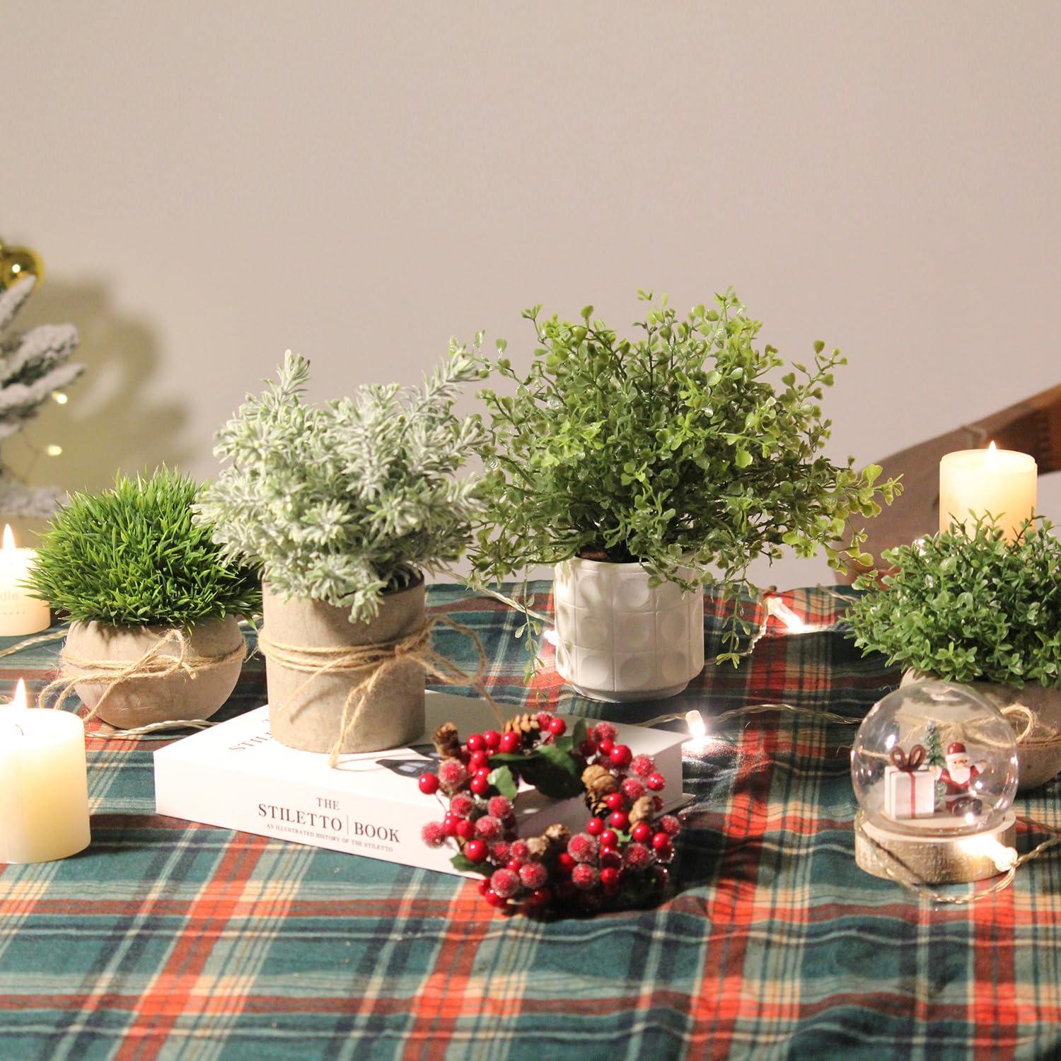 YVONNEYI Künstliche Pflanzen Mini Kunstpflanze Zimmer Deko Plastik 4 Stück