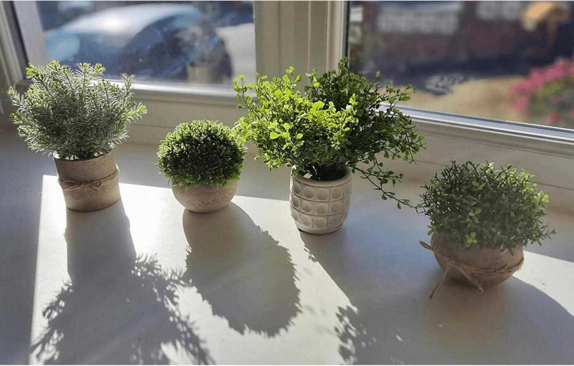 Künstliche Pflanzen Set Mini Eukalyptus Kunstpflanze 4er für Deko Zuhause Büro