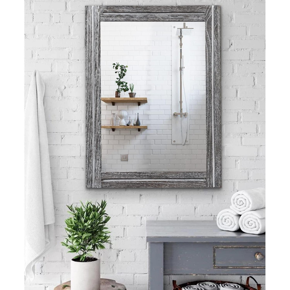 Rustikaler Wandspiegel Holzrahmen 65x45 cm – Landhausstil