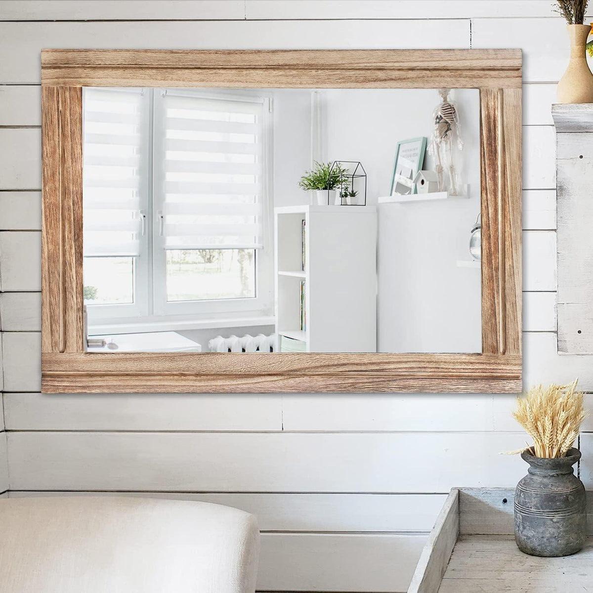 Rustikaler Wandspiegel Holzrahmen 65x45 cm – Schlafzimmer Deko