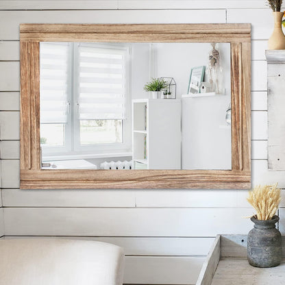 Rustikaler Wandspiegel Holzrahmen 65x45 cm – Schlafzimmer Deko