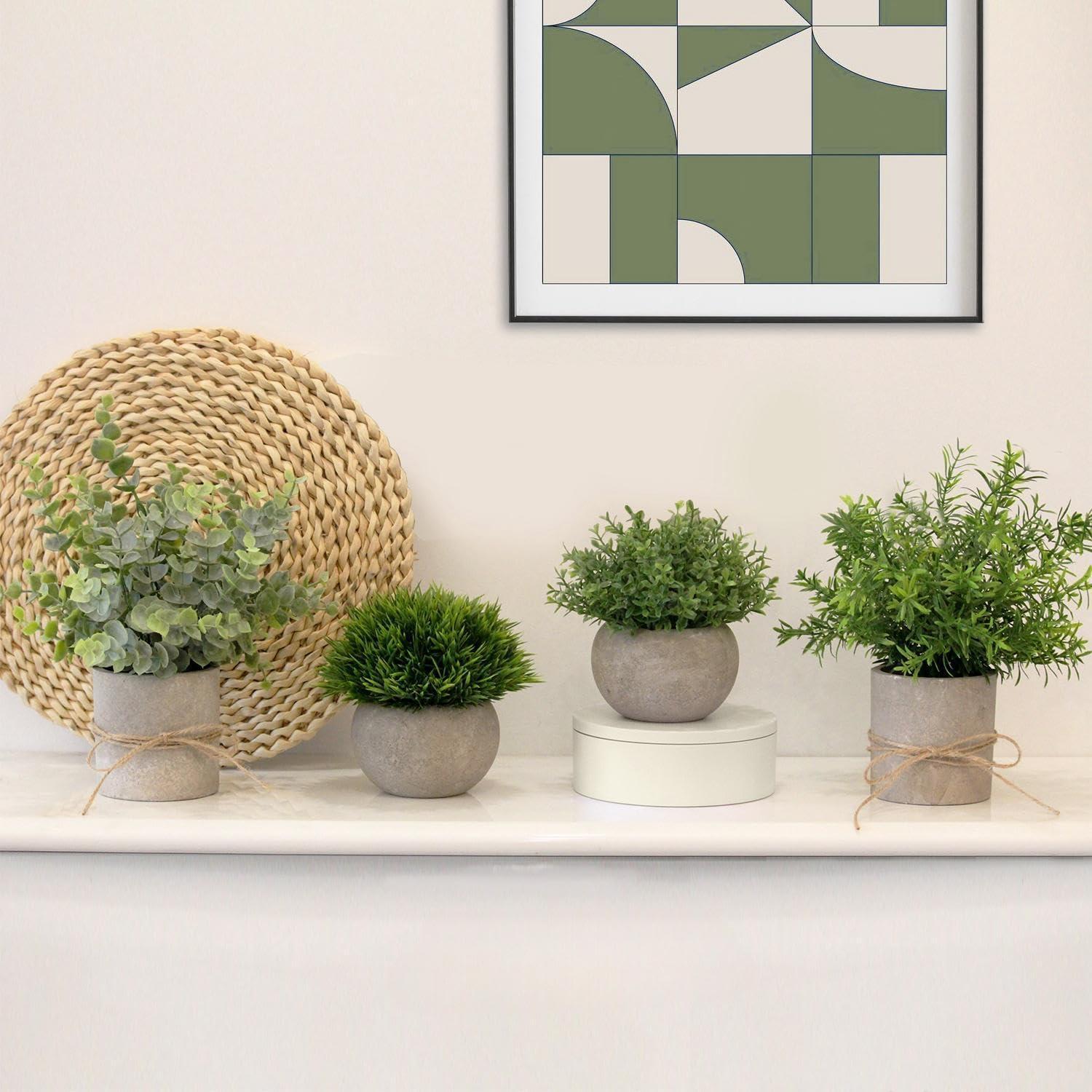 4er Set Künstliche Eukalyptus Pflanzen Deko Mini Kunstpflanzen