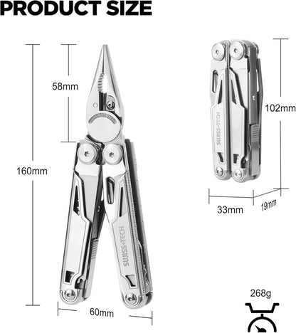 Multitool Zange 16-in-1 Edelstahl Tasche Silber