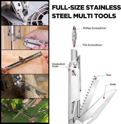 Multitool Zange 16-in-1 Edelstahl Camping Outdoor Silber