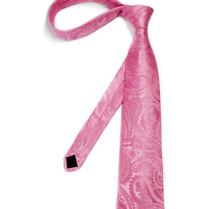 Herren Krawatten-Set mit Einstecktuch und Krawattennadel – Rosa Paisley