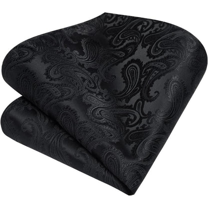 Herren Krawatten-Set mit Einstecktuch und Krawattennadel - Paisley Kariert Schwarz