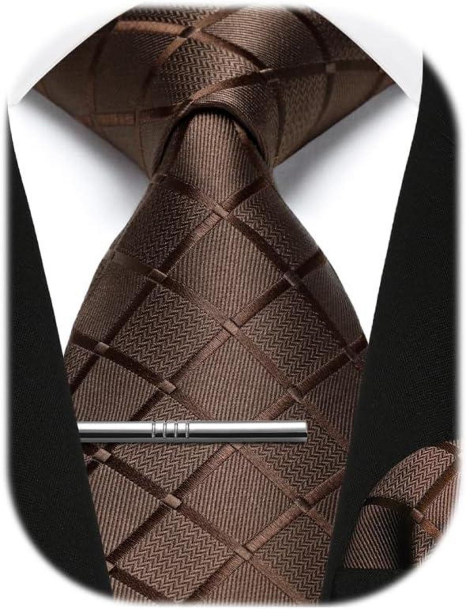 Herren Krawatten Set Paisley Kariert Braun Hochzeit Business