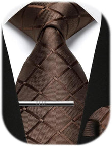 Herren Krawatten Set Paisley Kariert Braun Hochzeit Business