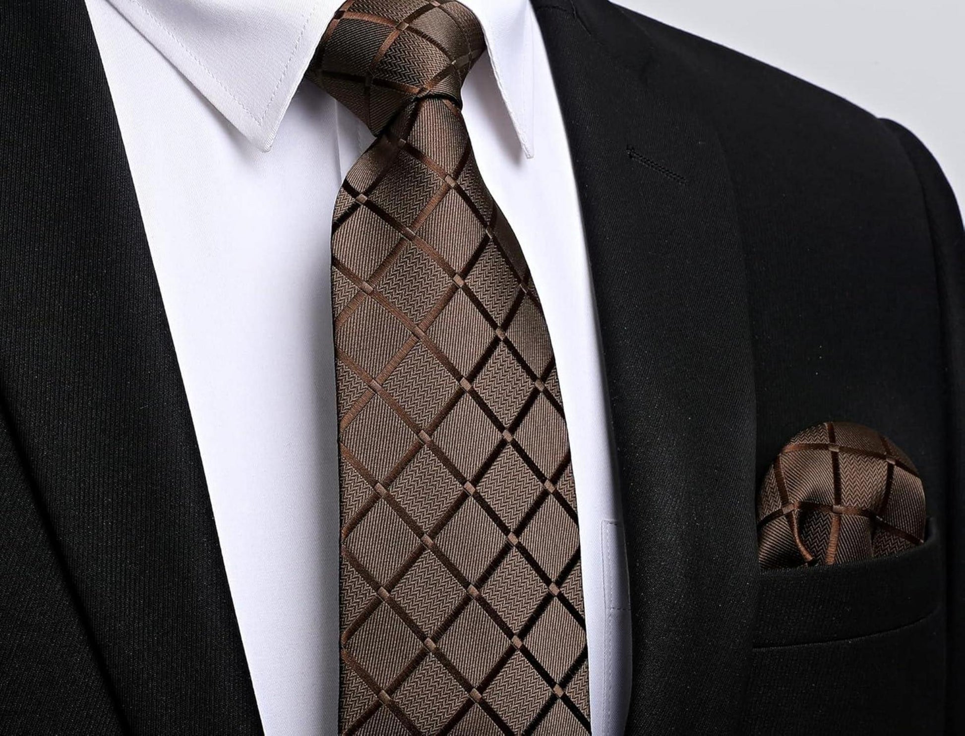 Herren Krawattenset Paisley Kariert Braun Hochzeit Business