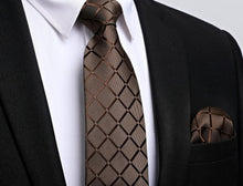 Herren Krawattenset Paisley Kariert Braun Hochzeit Business