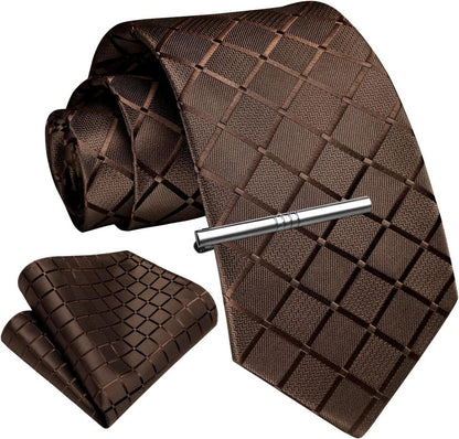 Herren Krawatten Set Paisley Kariert Braun Hochzeit Business