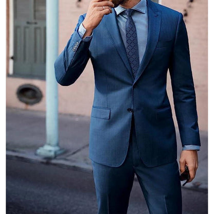 Herren Krawatten-Set mit Einstecktuch und Krawattennadel – Marineblau Kariert