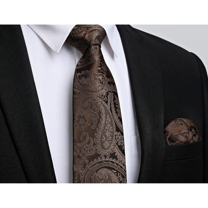 Herren Krawatten-Set mit Einstecktuch und Krawattennadel - Braun