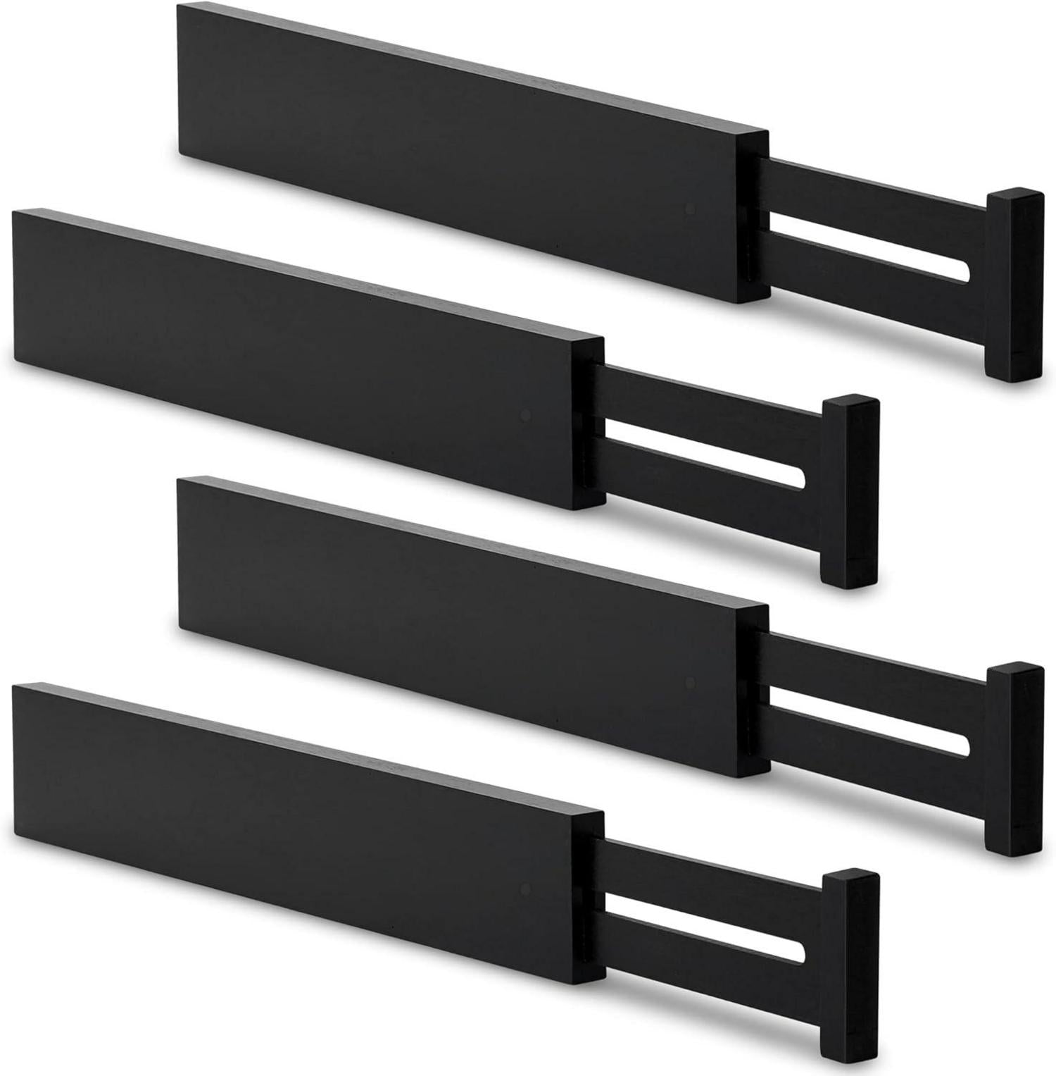Verstellbare Bambus Schubladentrenner 4er Set Schwarz