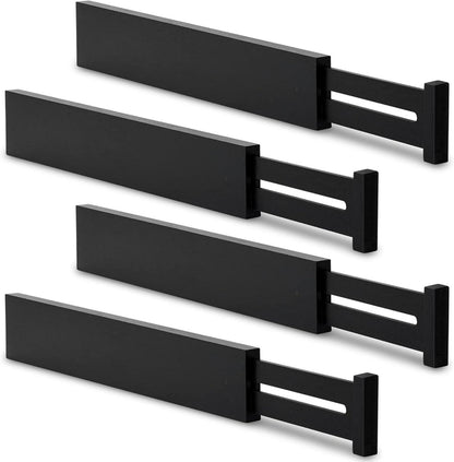 Verstellbare Bambus Schubladentrenner 4er Set Schwarz