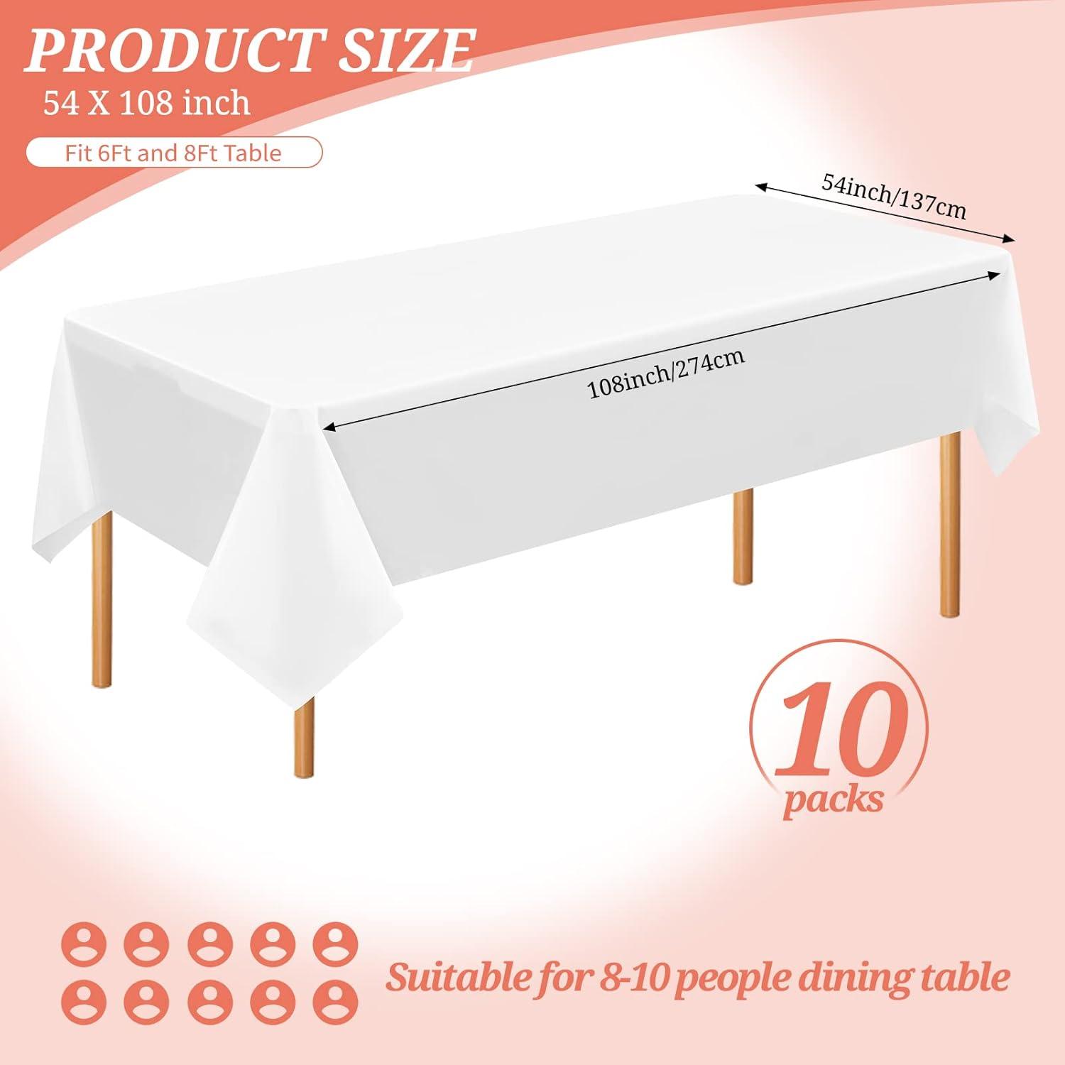 10er Pack Einweg-Tischdecken Weiß 137 x 274 cm wasserdicht