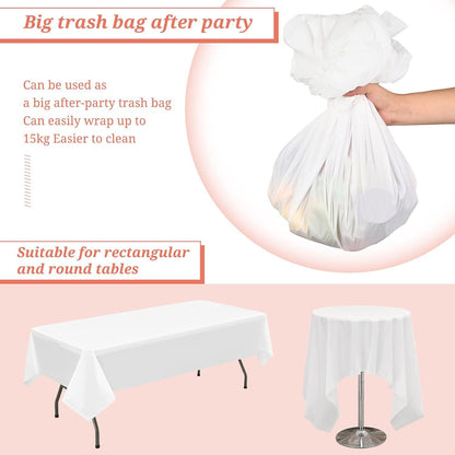 10er Pack Weiße Einweg-Tischdecken 137x274 cm Premium PEVA für Party, Hochzeit, Picknick