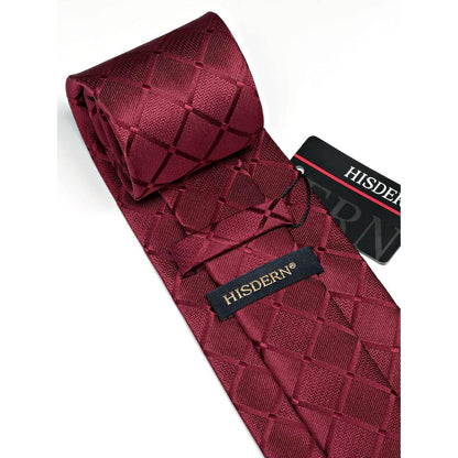 Herren Krawatten-Set mit Einstecktuch, Manschettenknöpfen und Krawattenklammer Burgund