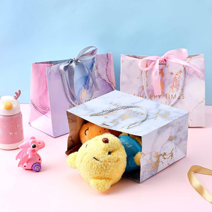 BBLIKE Geschenktüten 3 Stück Marmor Papiertüten 25x20x12.5cm Henkel Partytüten für GeburtstagWeihnachten