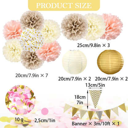 Vintage Hochzeitsdekoration Pompons Papierlampion 16-teilig