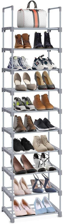 Schuhregal 10 Etagen hoch schmal Metall-Schuhablage Grau