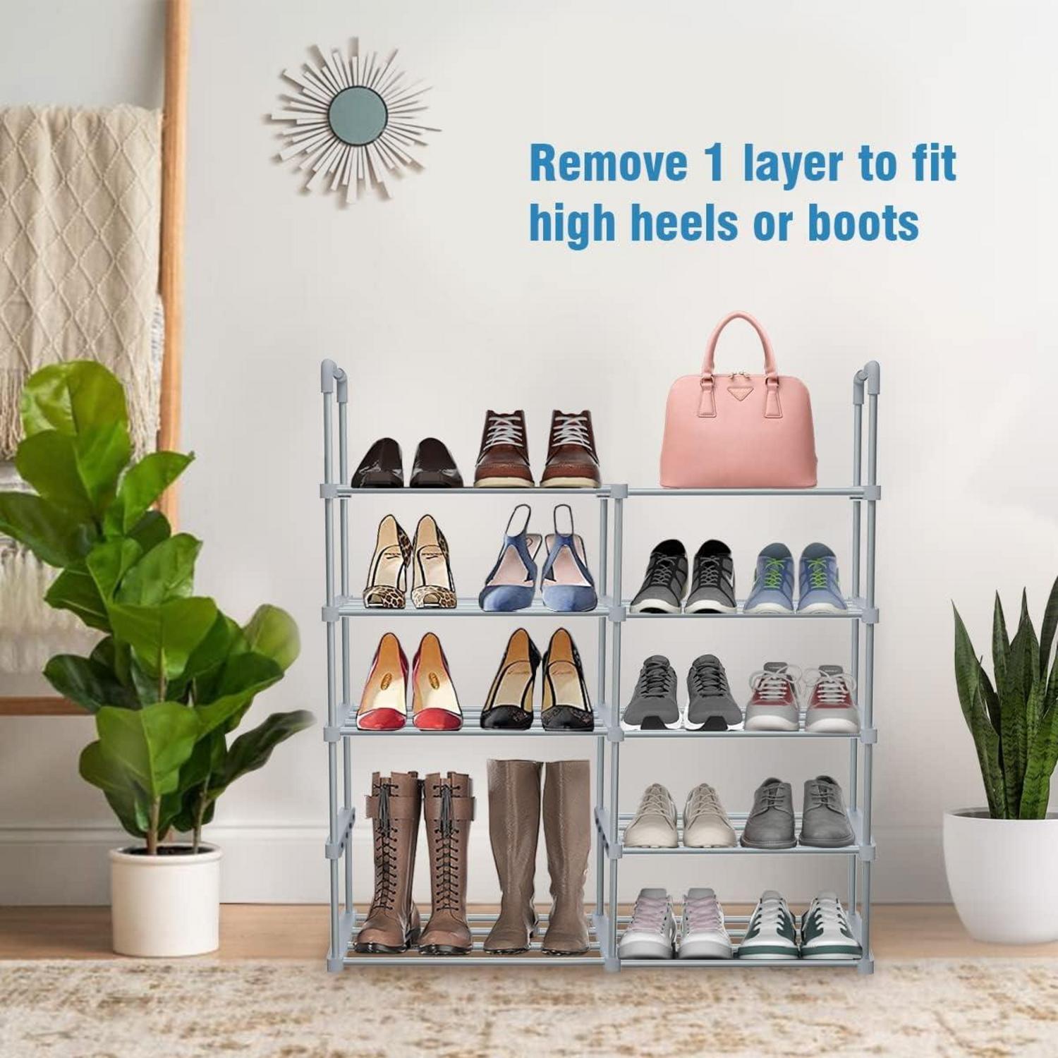 10-stufiges Schuhregal Hochschmal Grau Platzsparend Tür