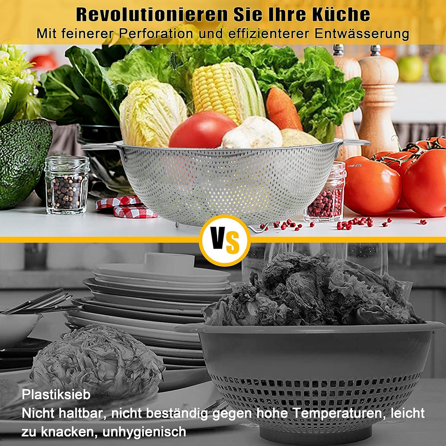 Edelstahl Nudelsieb 28cm mit Griffen, Mikroperforiert, Spülmaschinenfest