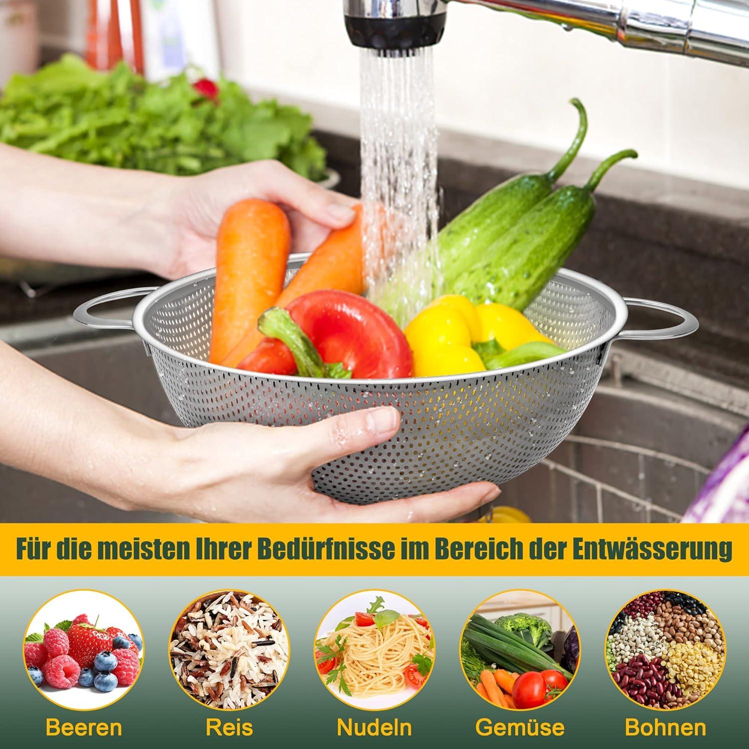 Sieb 28cm Edelstahl Großes Nudelsieb Küchensieb Griffen