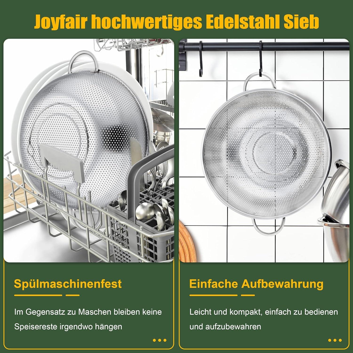 Edelstahl Nudelsieb 28cm mit Griffen, Mikroperforiert, Spülmaschinenfest