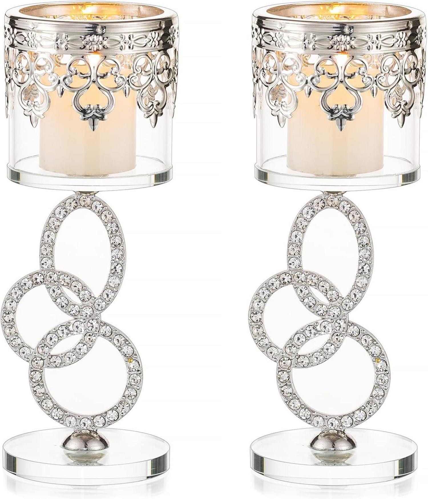 Kerzenständer Kristallglas Teelichthalter 2er Set Silber