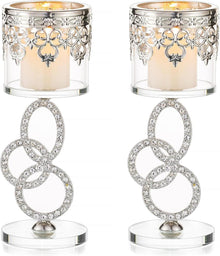Kerzenständer Kristallglas Teelichthalter 2er Set Silber