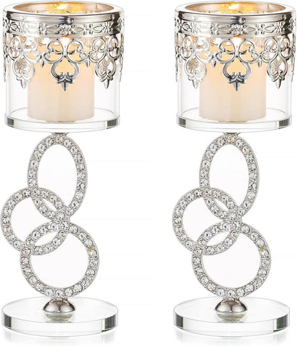 Kerzenständer Kristallglas Teelichthalter 2er Set Silber