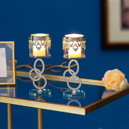 Kerzenständer Kristallglas Teelichthalter 2er Set Silber