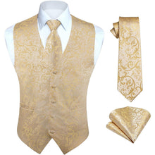 Herren Weste Krawatte Einstecktuch Set Champagner Jacquard