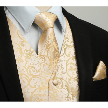 Herren Weste Krawatte Einstecktuch Set Champagner Jacquard