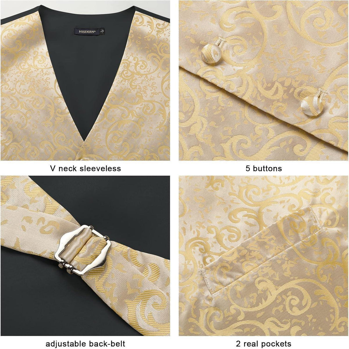 Herren Weste Krawatte Einstecktuch Set Champagner Jacquard