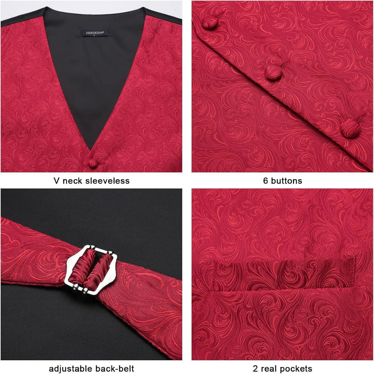 Herren Weste Krawatte Einstecktuch Set Jacquard Rot