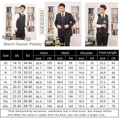 Herren Jacquard Weste Krawatte Einstecktuch Set XL Weiß