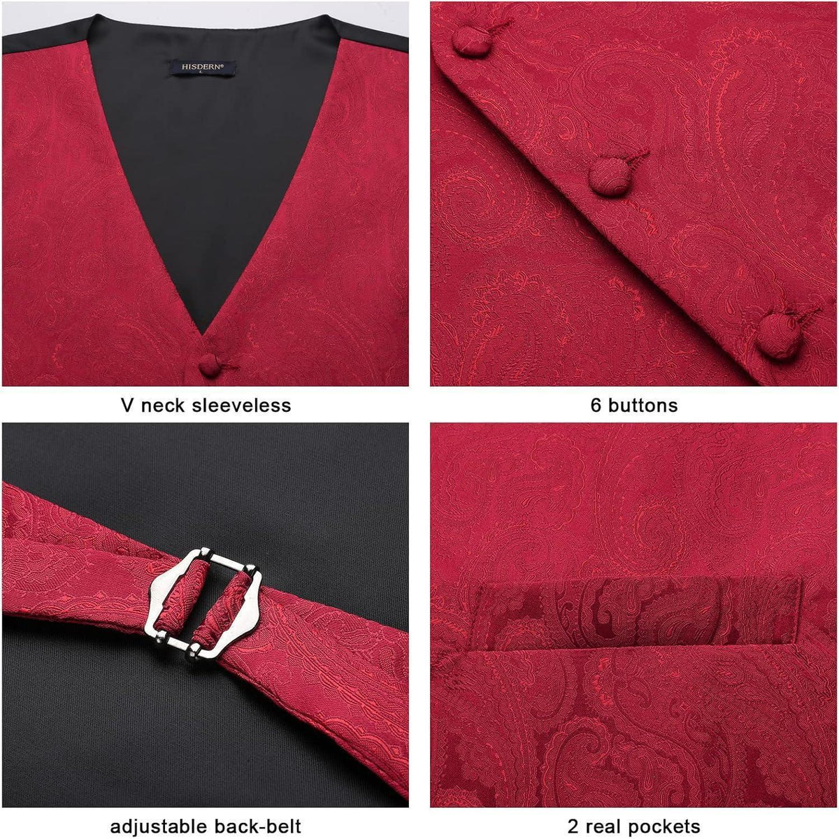 Herren Weste Krawatte Einstecktuch Set Jacquard 3XL Burgund