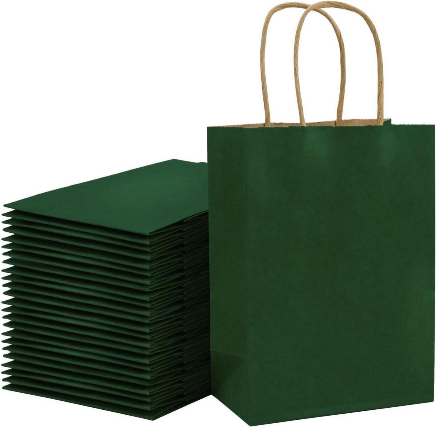 15x8x21 cm Grüne Kraftpapiertüten mit Griffen, 25