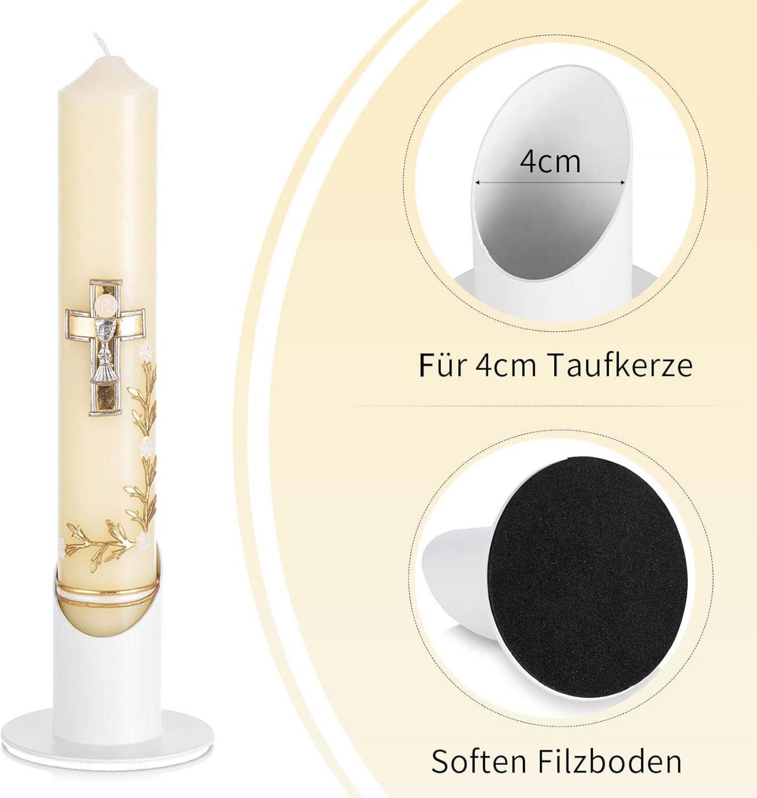 Romadedi Kerzenständer Kommunion Taufkerze Deko 4cm Weiß Metall