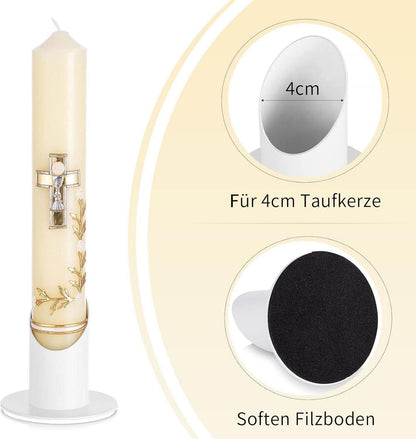Romadedi Kerzenständer Kommunion Taufkerze Deko 4cm Weiß Metall