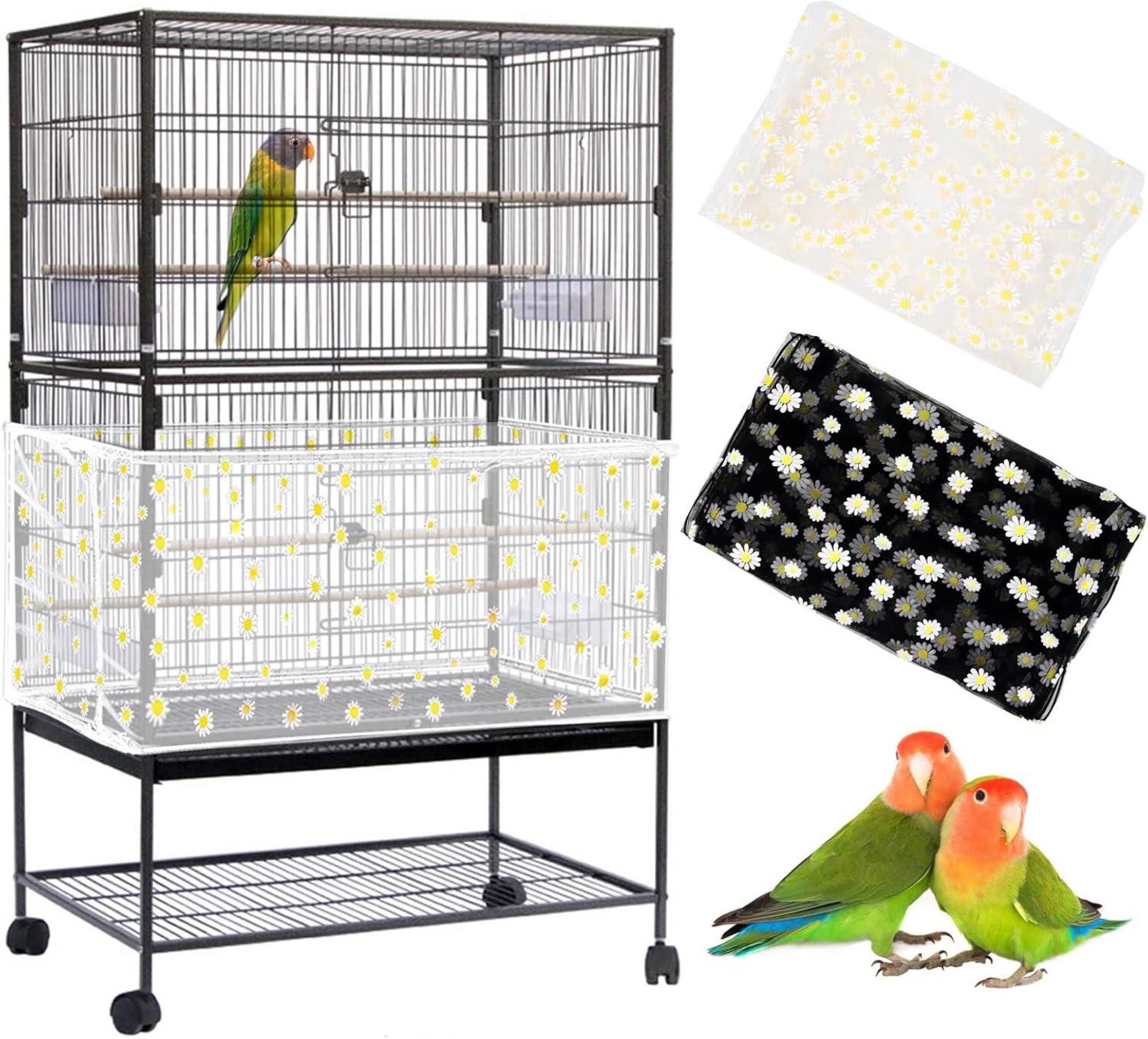 Einstellbare Vogelkäfigabdeckung Samenfänger Kordelzug 2er-Set