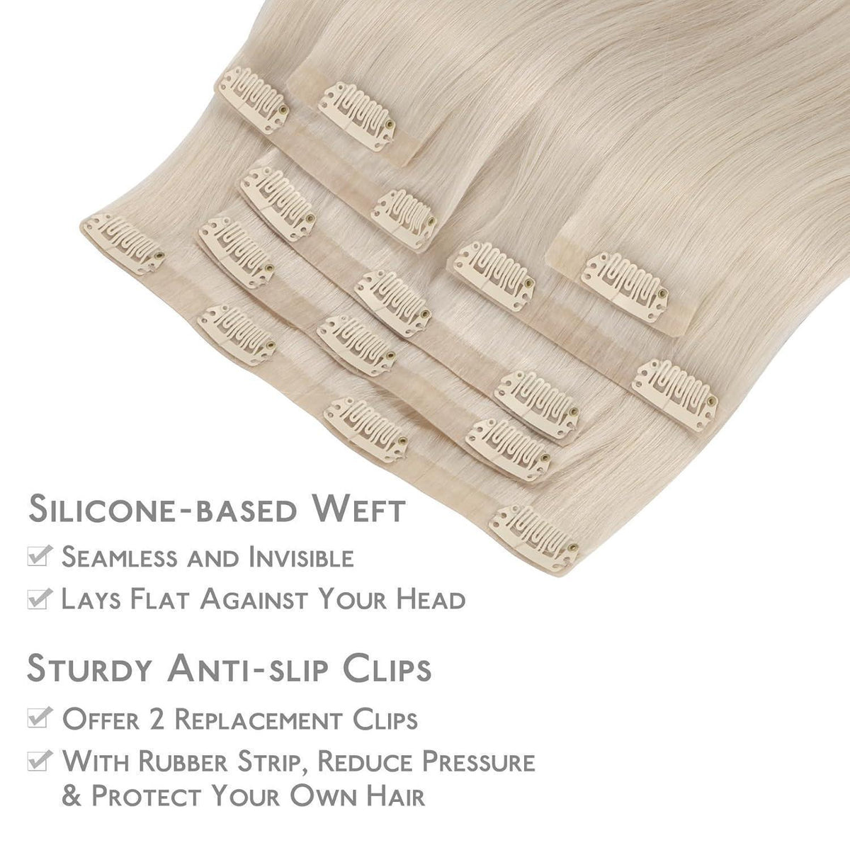 Echthaar Clip-In Extensions Platinblond 50cm - Remy Haarverlängerung